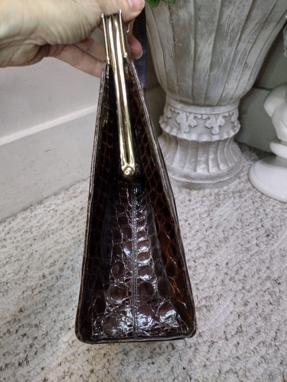 Vintage Classic Croc-Embossed Brown Leather Top-Handle Bag - Picture 4 of 16